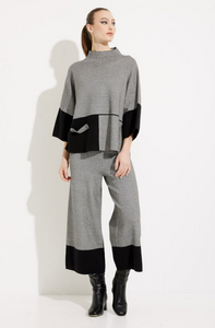 Joseph Ribkoff - 233935 - Mock Neck Colour Blocked Top - Black/Grey