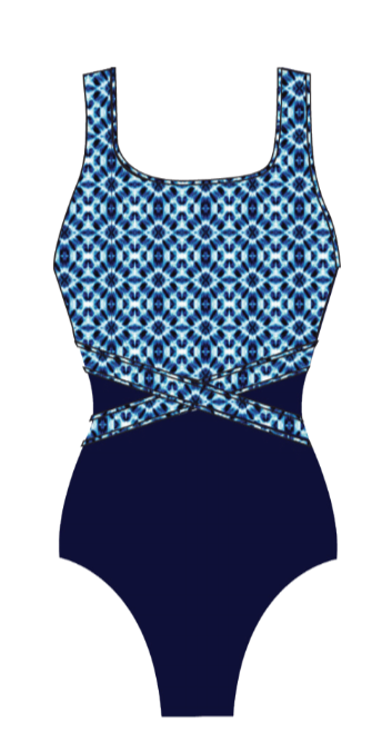 Finz - FZPO60991MAS - Aquafit 1pc Top Print Splice Mastectomy- Navy