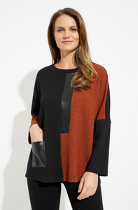 Joseph Ribkoff - 233055 -Boxy Colour-Block Top - Black/Tandoori