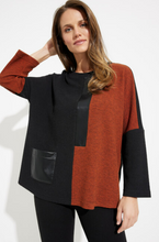 Load image into Gallery viewer, Joseph Ribkoff - 233055 -Boxy Colour-Block Top - Black/Tandoori
