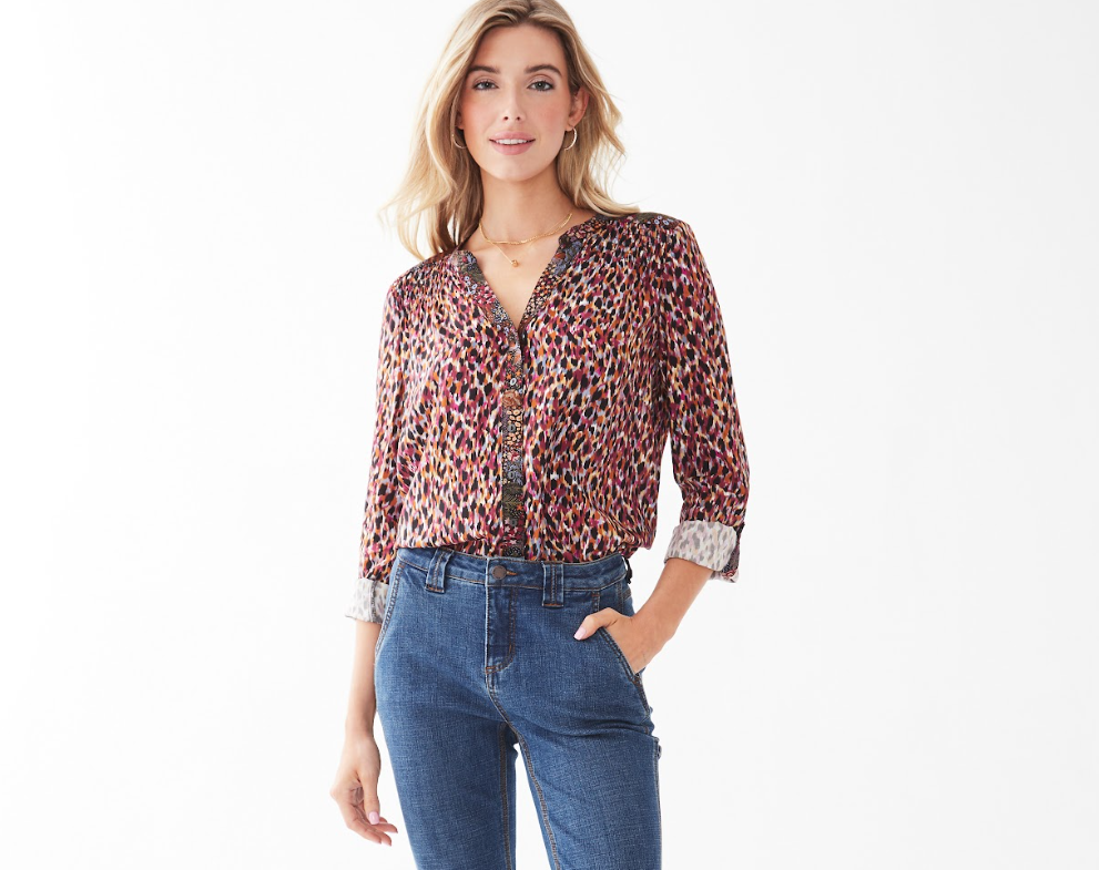 FDJ - 7218397 - Dual Print Long Sleeve Top - Indi Abstract