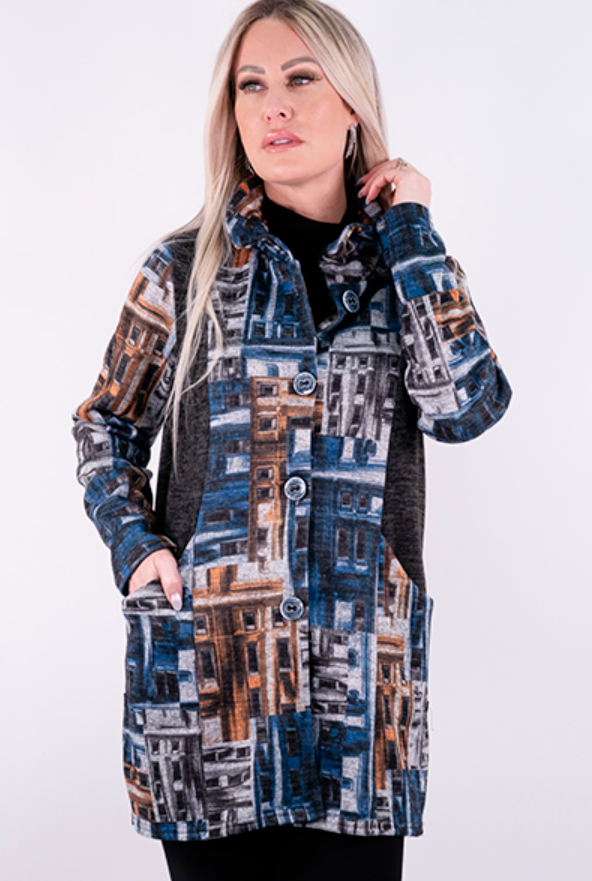 Michael Tyler - 5586 - Button Front Jacket - Blue/Grey/Orange