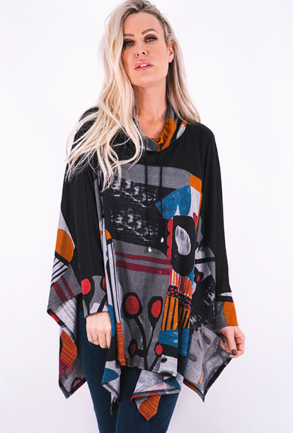 Michael Tyler - 1578 - Long Sleeve Poncho Style - Red/Blue