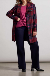 Tribal - 7183O - Long Plaid Shacket - Red Plum