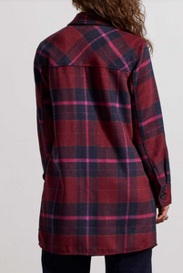 Tribal - 7183O - Long Plaid Shacket - Red Plum