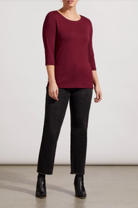 Tribal - 7161O - Boat Neck 3/4 Sleeves Top - Red Wine