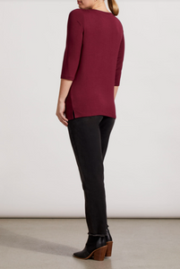 Tribal - 7161O - Boat Neck 3/4 Sleeves Top - Red Wine