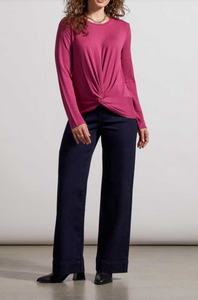 Tribal - 7947O - Crew Neck Top with Faux Knot Detail - Dusty Plum