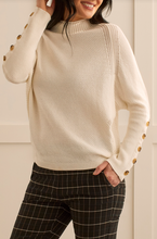 Load image into Gallery viewer, Tribal - 1588O - Funnel Neck Sweater with Button Details - Cream
