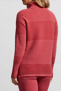 Tribal - 7865O - Turtleneck High Low Sweater with Side Slits - Vintage Rose