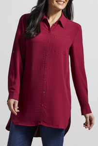 Tribal - 7878O - Roll Up Sleeves Tunic Shirt - Red Wine