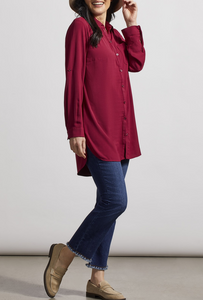Tribal - 7878O - Roll Up Sleeves Tunic Shirt - Red Wine