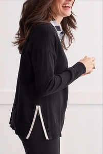 Tribal - 1495O - V-Neck Sweater With Side Zippers - Black