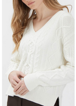 Load image into Gallery viewer, Point Zero - 8163044 - V-Neck Cable Sweater - Bone
