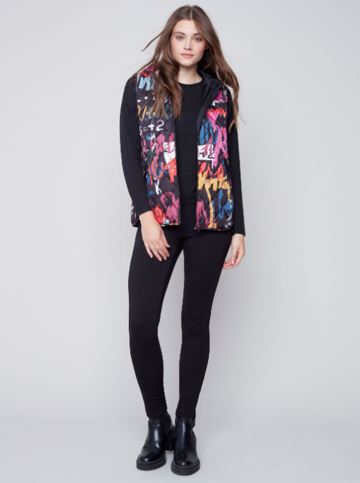 Charlie B - C6269P - Quilted Printed Short Vest - Graffiti