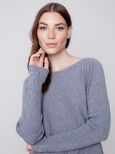Load image into Gallery viewer, Charlie B - C2380RR - Cuff Lace-Up Detail Sweater  - Snowflake
