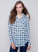 Load image into Gallery viewer, Charlie B - C4308Z - Printed Crinkle Georgette Blouse - Denim
