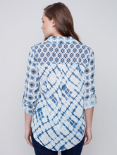 Load image into Gallery viewer, Charlie B - C4308Z - Printed Crinkle Georgette Blouse - Denim
