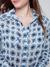 Load image into Gallery viewer, Charlie B - C4308Z - Printed Crinkle Georgette Blouse - Denim
