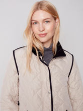 Load image into Gallery viewer, Charlie B - C6253-721B - Long Pleather Quilted Jacket - Almond
