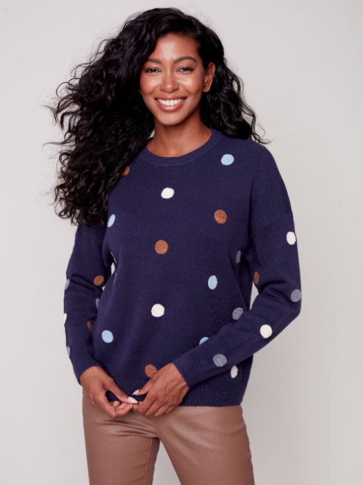 Charlie B - C2526D - Printed Crew Neck Pull Over - Marine