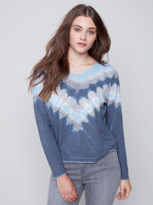 Charlie B - C1292VPK - Drop Shoulder Tie Dye Top - Denim