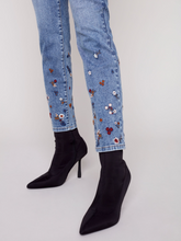 Load image into Gallery viewer, Charlie B - C5449 - Embroidered Hem Jeans - Medium Blue
