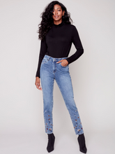 Load image into Gallery viewer, Charlie B - C5449 - Embroidered Hem Jeans - Medium Blue
