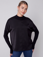 Load image into Gallery viewer, Charlie B - C1345 - Mock Neck Satin Knit Top - Black
