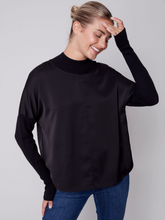 Load image into Gallery viewer, Charlie B - C1345 - Mock Neck Satin Knit Top - Black
