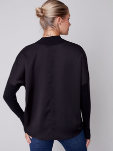 Charlie B - C1345 - Mock Neck Satin Knit Top - Black