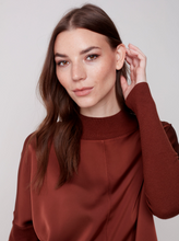 Load image into Gallery viewer, Charlie B - C1345 - Mock Neck Satin Knit Top - Cinnamon
