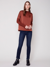 Load image into Gallery viewer, Charlie B - C1345 - Mock Neck Satin Knit Top - Cinnamon
