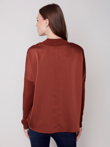 Charlie B - C1345 - Mock Neck Satin Knit Top - Cinnamon