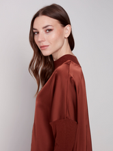 Load image into Gallery viewer, Charlie B - C1345 - Mock Neck Satin Knit Top - Cinnamon
