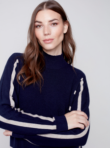 Charlie B - C2593 - Plushy Knit Turtleneck Sweater - Navy