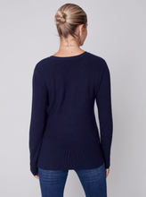 Load image into Gallery viewer, Charlie B - 2569 - Plushy Knit V-Neck With Grommets - Navy
