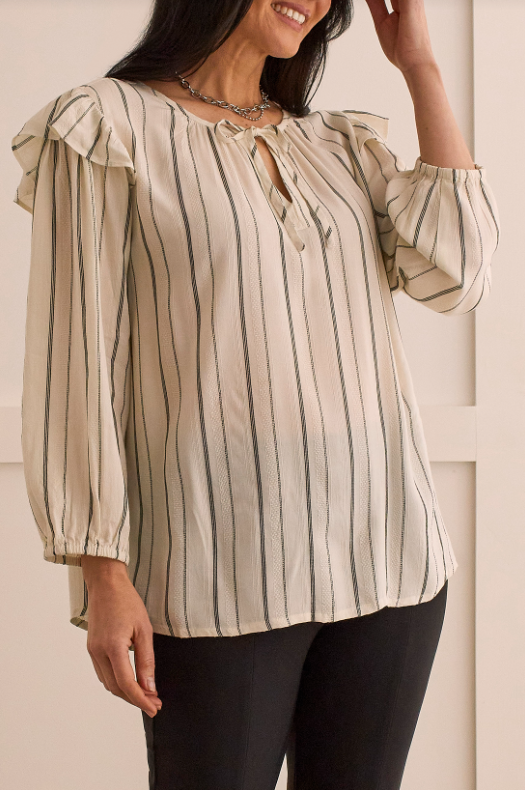 Tribal - 1513O - 3/4 Sleeve Blouse With Ruffles - Cream