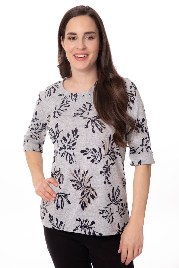 Bali - 8250 - Round Neck 3/4 Length Top - Black/Grey