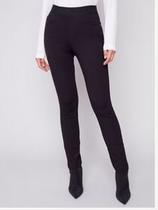 Charlie B - 5460 - Pull On Pant With Fancy Waistband And Rivels - Black