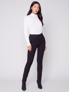 Charlie B - 5460 - Pull On Pant With Fancy Waistband And Rivels - Black