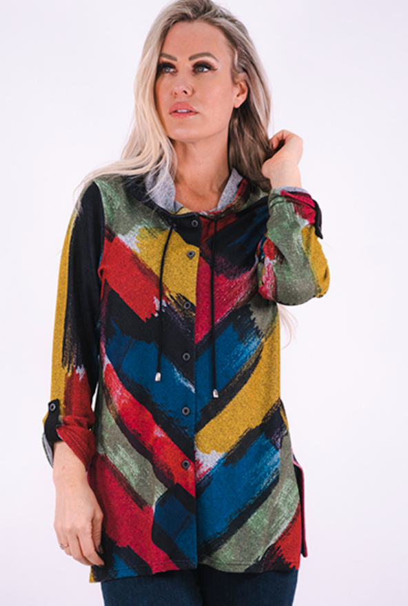 Michael Tyler - 1584 - Button Front Tunic With Hoodie - Multi