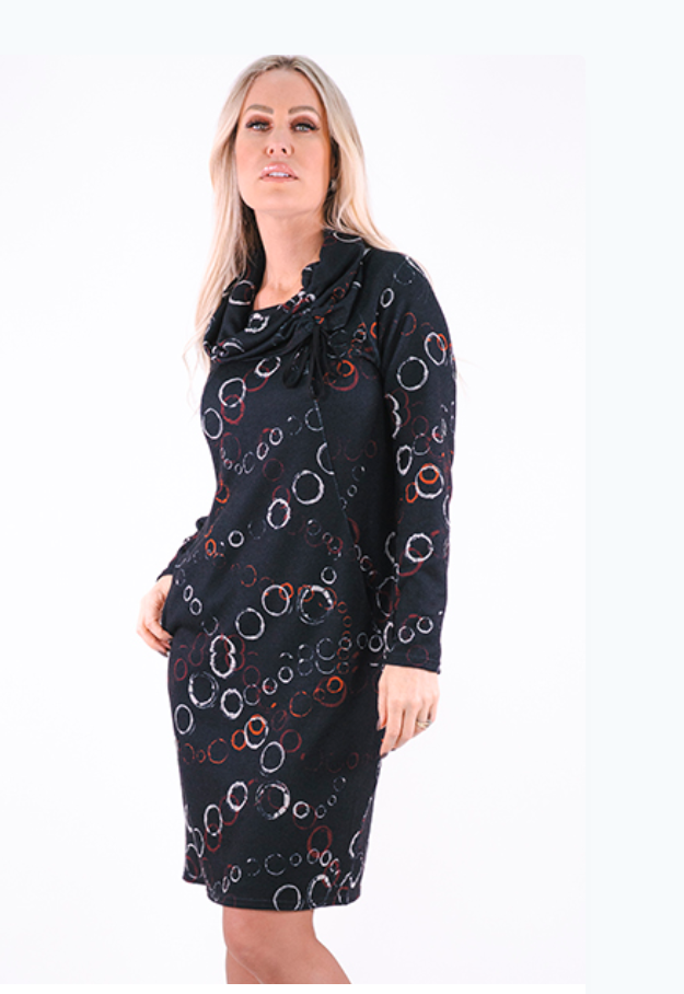 Michael Tyler - F3596 - Sweater Dress With Pockets - Black/Grey