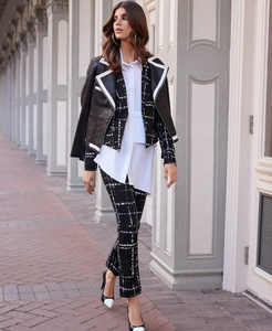 Joseph Ribkoff - 233143 - Plaid Slim Pant - Black/White