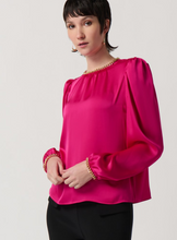 Load image into Gallery viewer, Satin Puff Sleeve Top With Gold Chain - Shocking Pink
