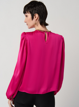 Load image into Gallery viewer, Satin Puff Sleeve Top With Gold Chain - Shocking Pink
