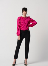 Load image into Gallery viewer, Satin Puff Sleeve Top With Gold Chain - Shocking Pink
