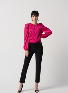 Satin Puff Sleeve Top With Gold Chain - Shocking Pink