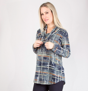 Pure - 416-4534 - Funnel Neck Tunic - Sage/Navy