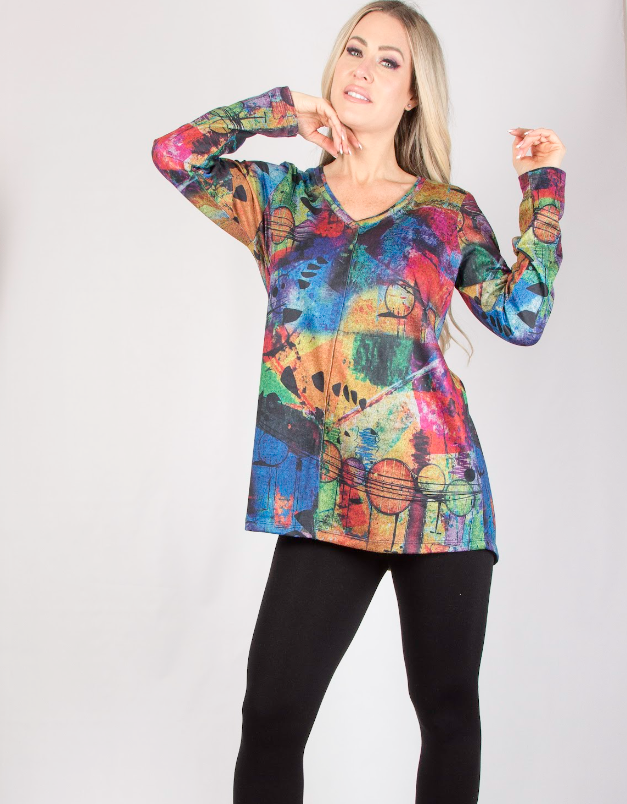 Pure - 345-4615 - V-Neck Long Sleeve Tunic - Multi
